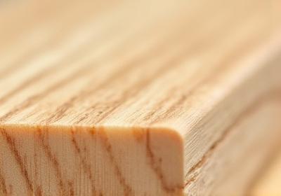Close-up texture of smooth, light-colored FSC-certified oak wood grain.